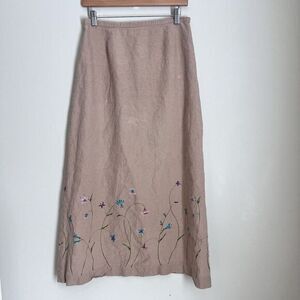 Y2K Vintage HAROLD'S Size‎ 10 Tan MAXI Floral SKIRT Women's Bohemian Linen READ